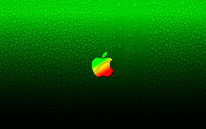 Широкоформатные обои Логотип Apple, Логотип Apple в каплях воды